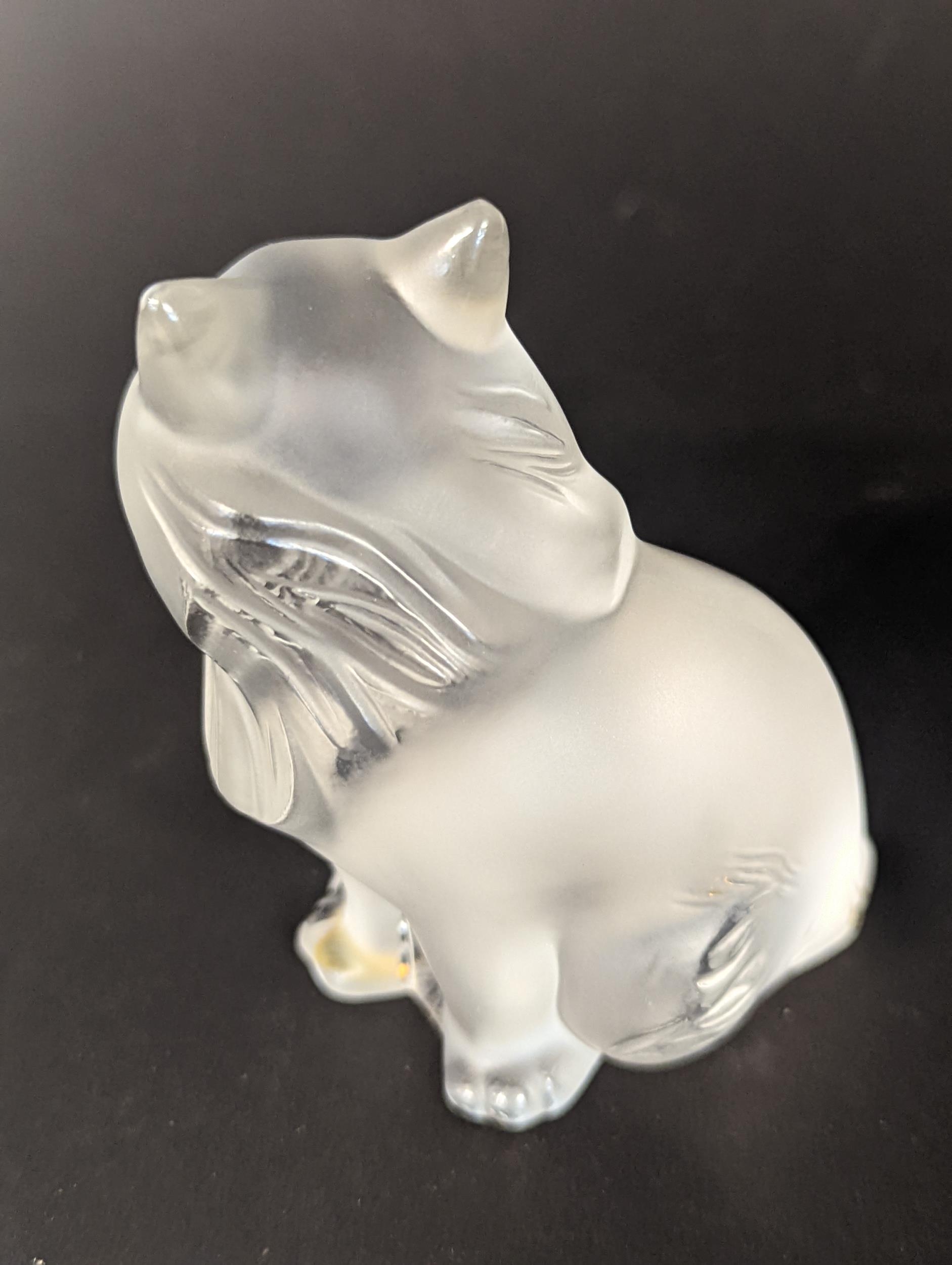 A Lalique frosted glass model of a seated cat, 7.5cm tall Location: Porters - Image 2 of 4