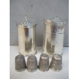 Two early 20th century silver condiments together with four silver napkin rings, 104.5g Location: