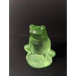 A Lalique green frosted model of a seated frog, approximately 5cm tall Location: Porters