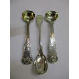 Two early 19th century silver salt spoons, hallmarked London 1820 together with a silver egg