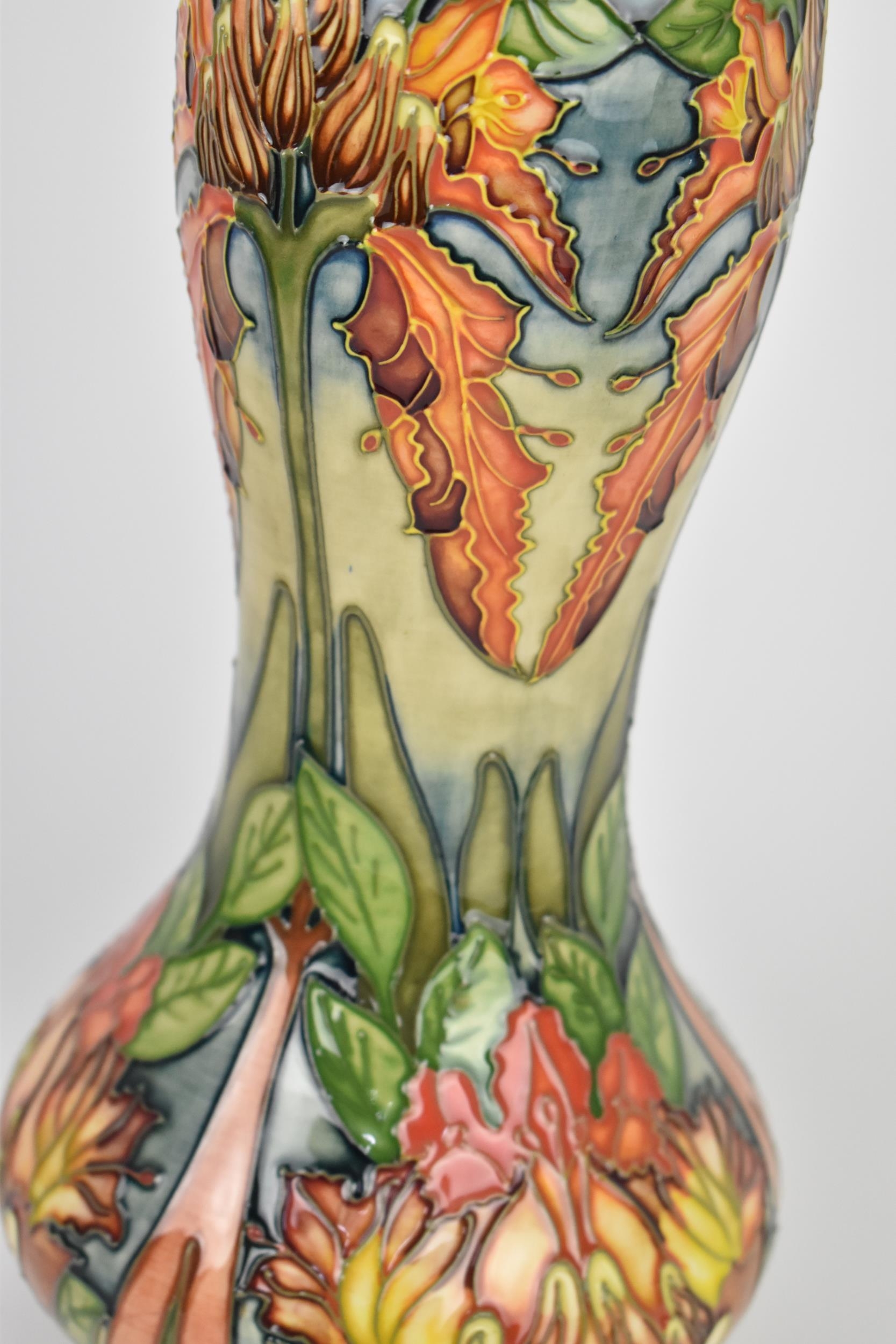 A Moorcroft pottery 'Flame of the Forest' vase designed by Philip Gibson, 1997, of waisted form, the - Image 2 of 6