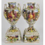 A pair of Carl Thieme painted and encrusted porcelain vases, Potschappel (Dresden), circa 1890,