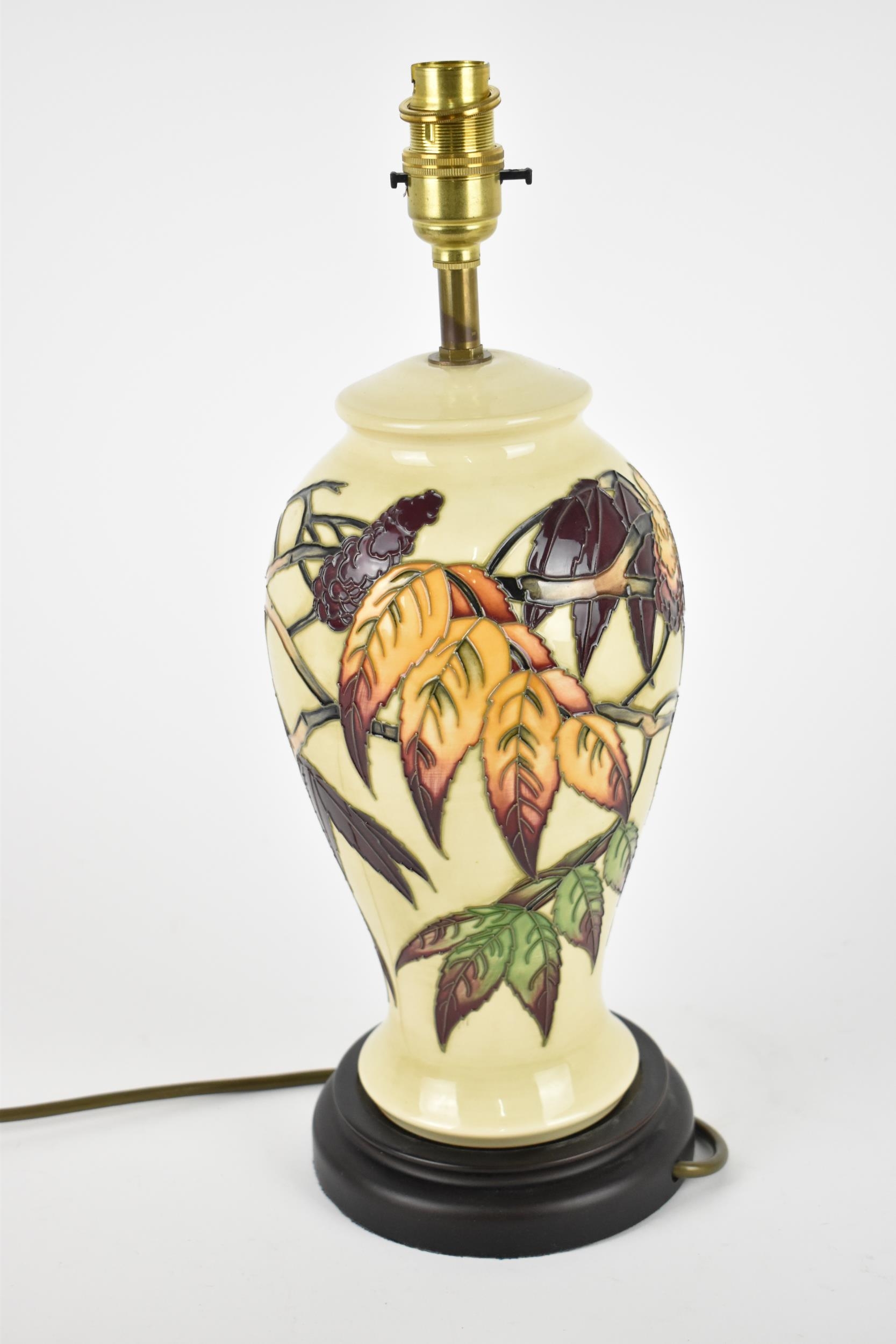 A Moorcroft Pottery Sumac Tree pattern table lamp base designed by Phillip Gibson, the body - Image 2 of 4