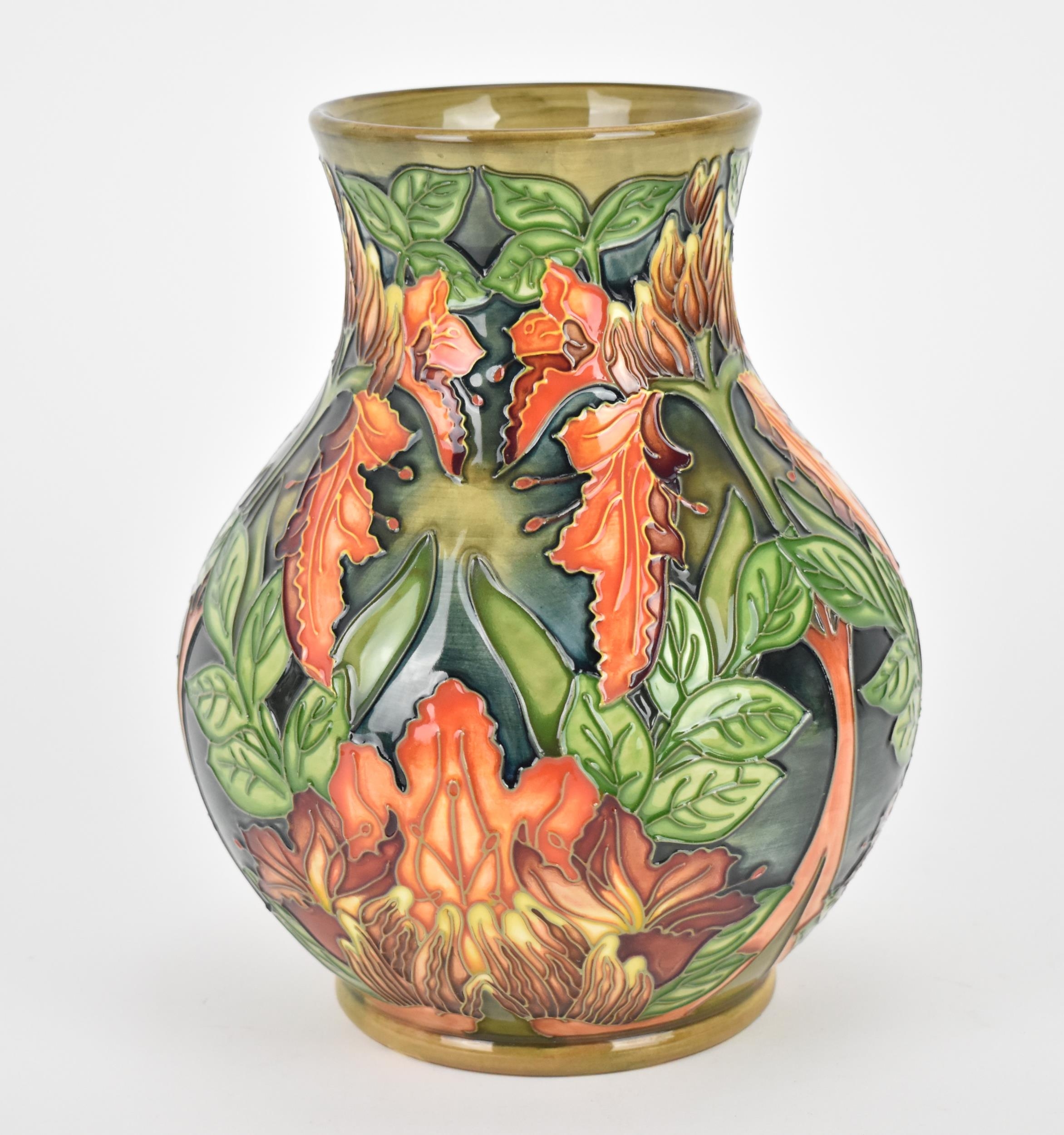 A late 20th century Moorcroft pottery vase designed by Philip Gibson, in the 'Flame of the Forest' - Image 4 of 5