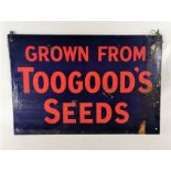 A vintage double sided advertising enamelled sign: 'Grown from Toogood's Seeds', the lettering in