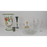 A small collection of glassware, to include a glass sculpture by Paul Critchley, a pair of vases