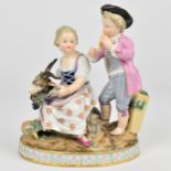 A 19th century Meissen figural group modelled as the allegory of Autumn, the boy playing the pipe,
