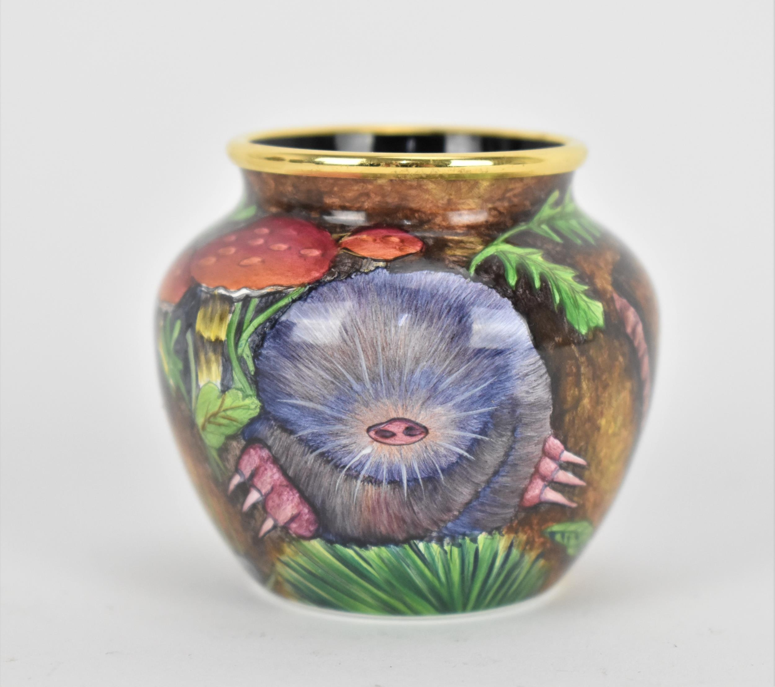 A Moorcroft Enamels Ltd limited edition miniature baluster vase, painted by Faye Williams, 'Mole',