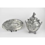 An Art Nouveau Kayserzinn (1862-1925) pewter lidded punch bowl, the lobbed body with heart shaped