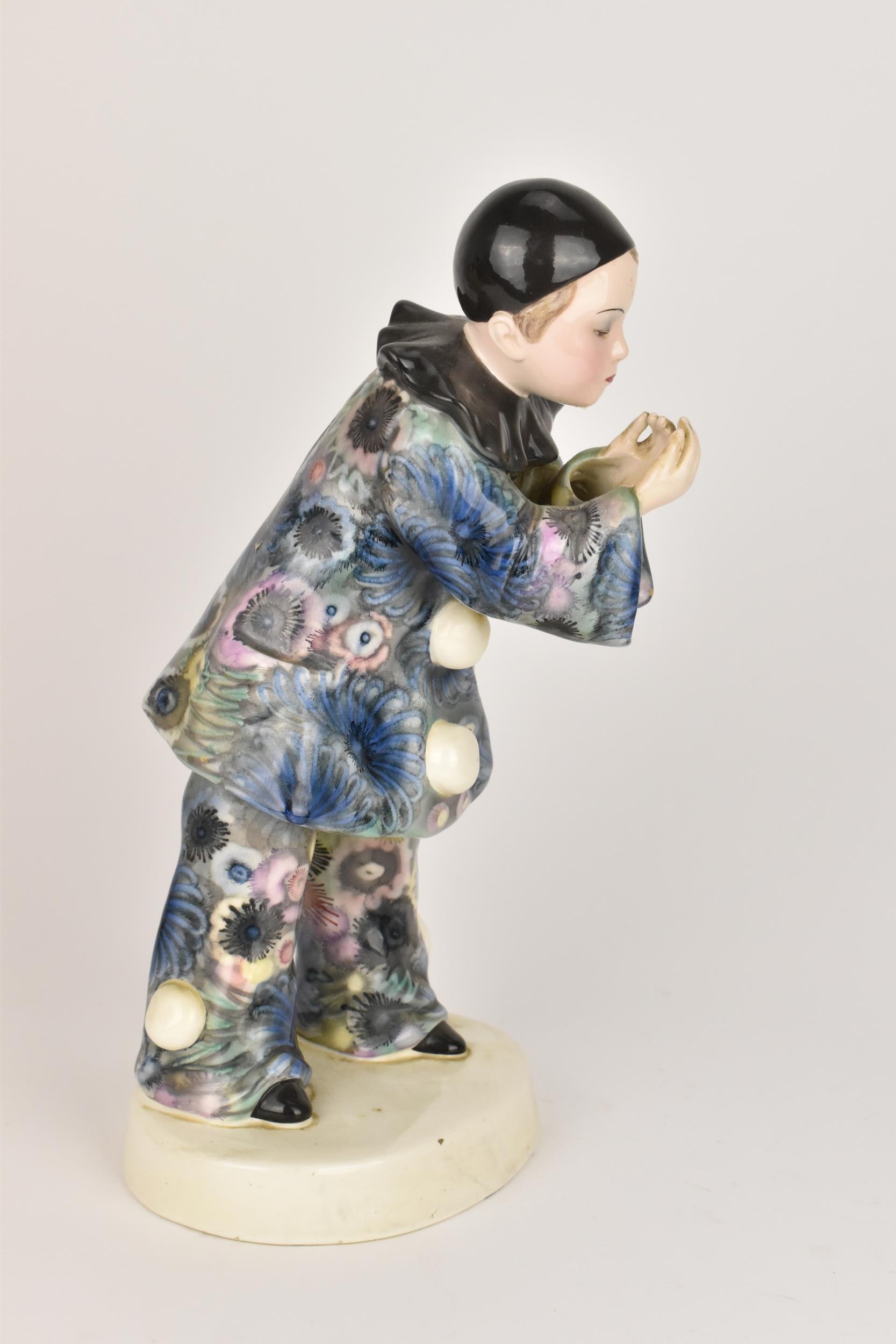 An early 20th century Goldscheider Vienna pottery figure of 'Pierrot', designed by Adolphe Jean - Image 2 of 6