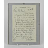 A framed hand written letter by poet and writer John Betjeman (1906-1984) , dated 1966, mentioning