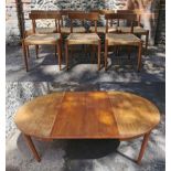 A set of six Danish teak dining chairs by Arne Hovmand Olsen for Mogens Kold, with woven rattan