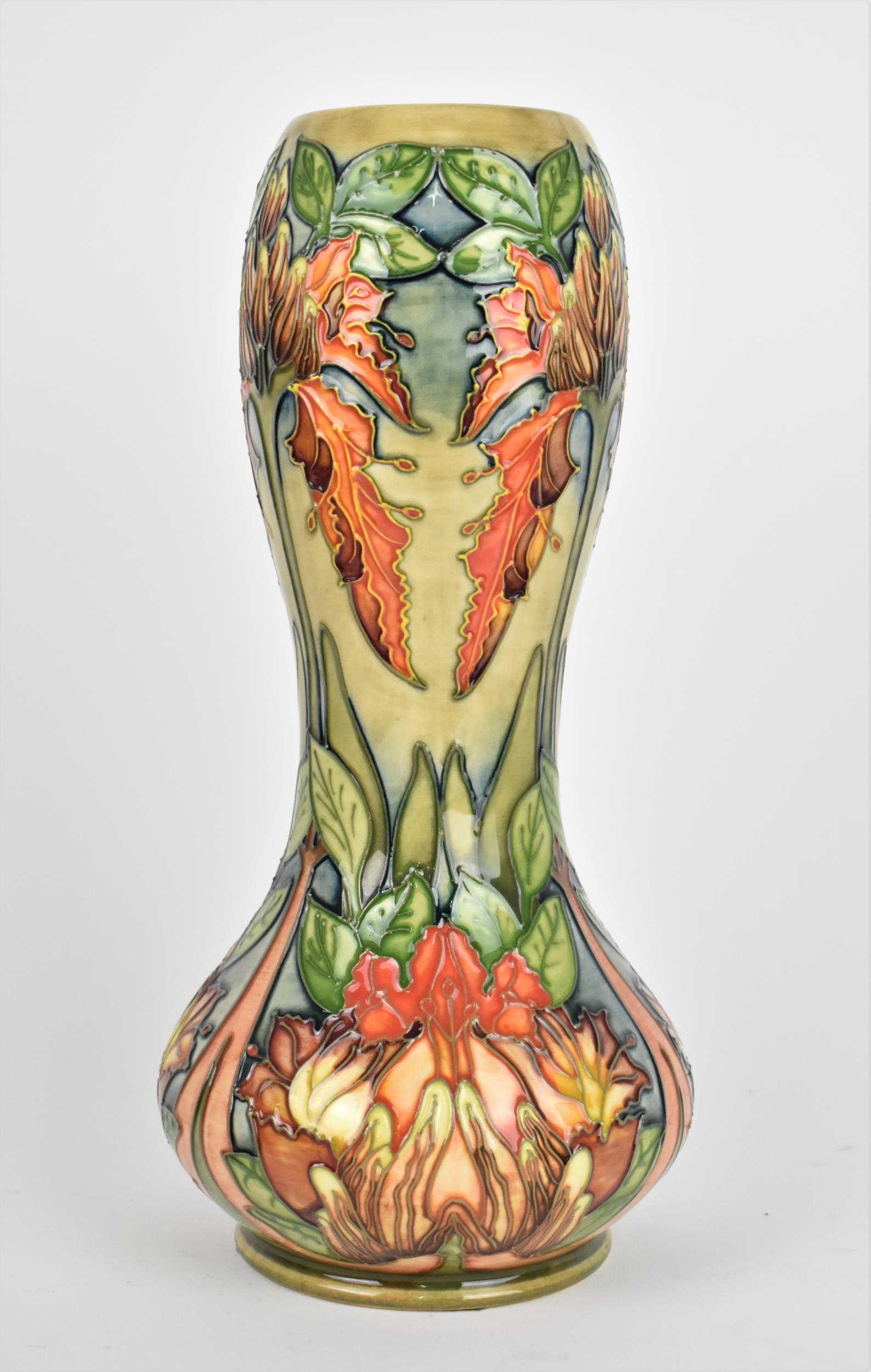 A Moorcroft pottery 'Flame of the Forest' vase designed by Philip Gibson, 1997, of waisted form, the