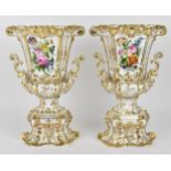 A pair of 19th century Chamberlain's Worcester Rococo vases, circa 1840, of flared hexagonal shape