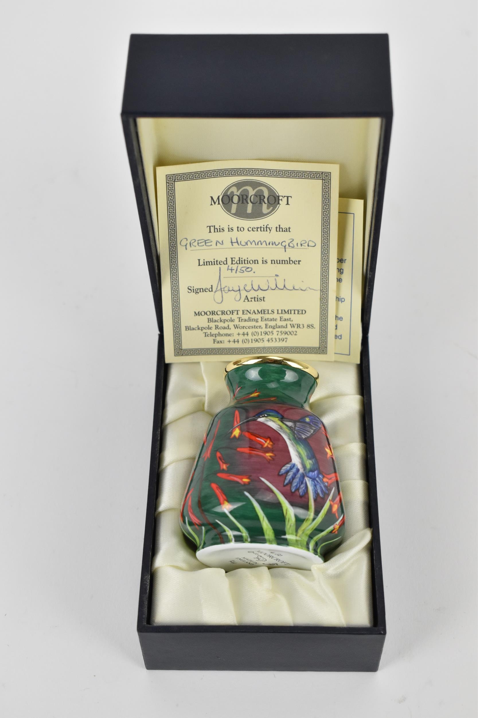 A Moorcroft Enamels Ltd limited edition miniature baluster vase, no. 4 out of 50, painted by Faye - Image 5 of 6