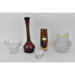 20th century glass to include a V Nason & Co Murano brown and clear glass, diamond shaped vase, 15cm