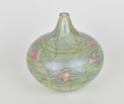 Siddy Langley (b.1955) British, studio glass bud vase, of squat form decorated with pink heart