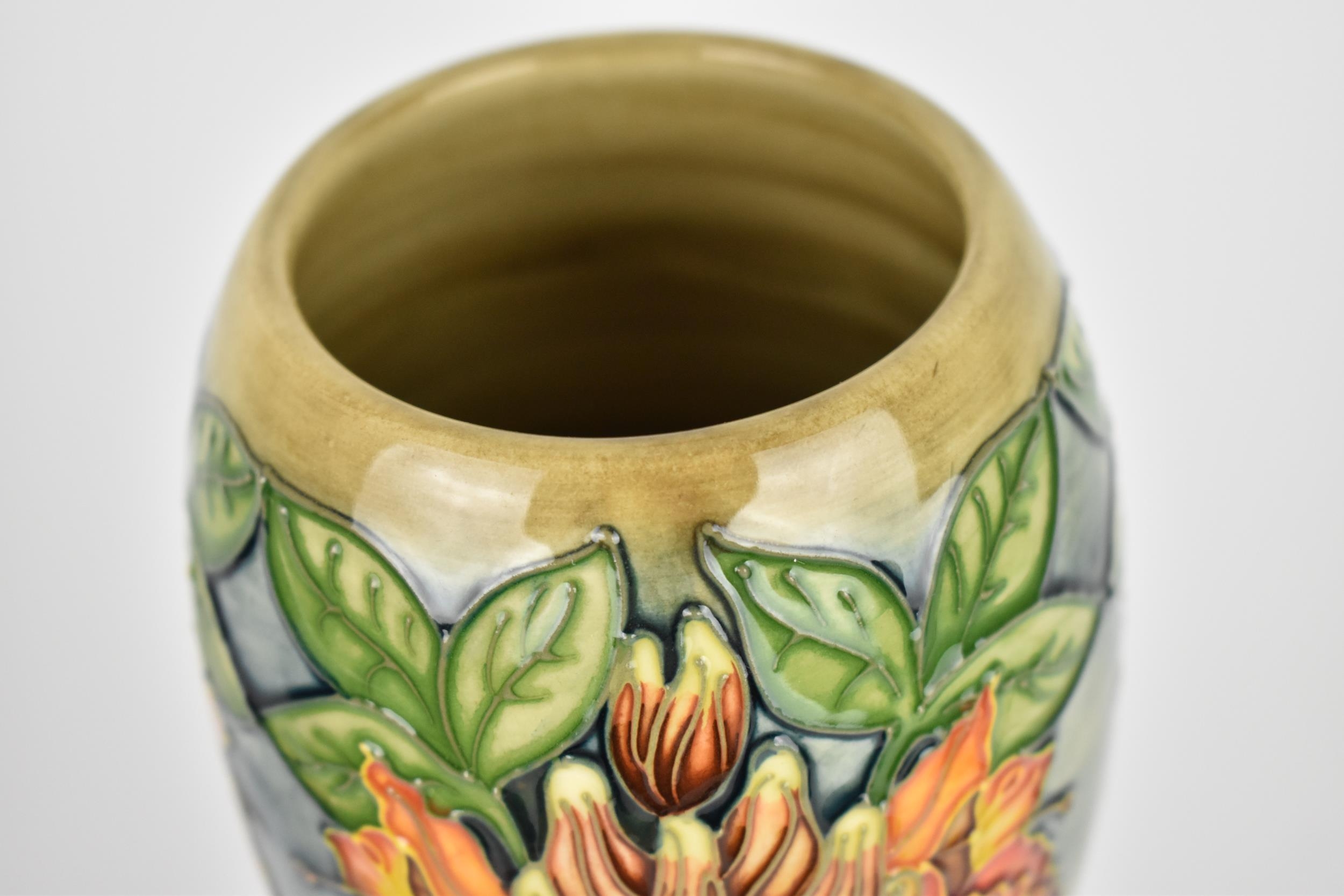 A Moorcroft pottery 'Flame of the Forest' vase designed by Philip Gibson, 1997, of waisted form, the - Image 3 of 6