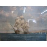 Montague Dawson - The Smoke of Battle print 61cm x 76cm, framed and glazed Location: