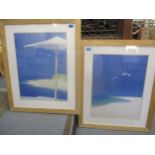 After John Miller - Two summer beach scene prints, each 60 x 48cm, framed and glazed Location: