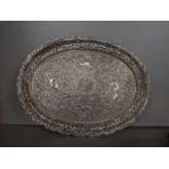 An Indian silver oval tray with embossed, chased and pierced ornament 39.5cm x 30cm, 752g Location: