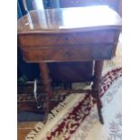 A Victorian two drawer work table with fluted columns, hinged top A/F Location: RAB