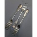 A set of three Victorian silver dinner forks each with E monogram, Sheffield 1858, 222.4g