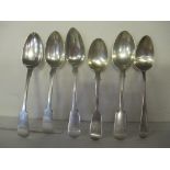 A selection of six Georgian and later silver tea spoons, 122.4g Location: