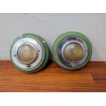 A pair of Art Deco boat lights in chrome and green painted frames, 15cm dia Location:
