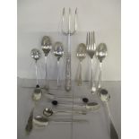 Mixed silver to include four coffee bean spoons, 132g, together with a silver handled serving fork