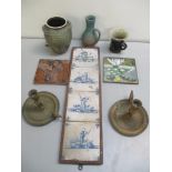 A set of four Delft earthenware tiles together with one other tile and mixed items Location: