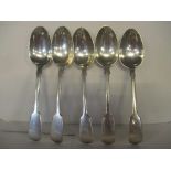 A set of five Victorian silver table spoons, hallmarked London 1862, 224.5g Location: