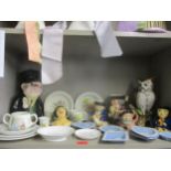 A mixed lot of character jugs, Wedgwood Beatrix pottery and Thomas the Tank Engine child's ceramics,