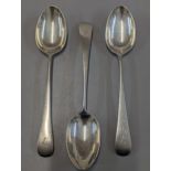 A group of three late Victorian silver tablespoons having an F monogram, London 1894, 101.2g