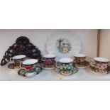 Six Royal Albert Provincial Flowers tea cups and saucers together with a Limoge plate and a carved