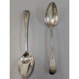 A pair of George IV silver tablespoons with monogram WM, Newcastle 1828, 128.4g Location: Cab