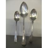 Three mixed silver spoons to include one hallmarked London 1810, 142.9g Location: