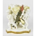 A Moore Bros white glazed porcelain posy vase/centrepiece, modelled with three cherubs carrying