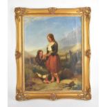 19th Century, British School depicting a mother and daughter in a field with worn clothing and