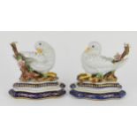 A pair of 20th century Sevres porcelain doves, each hand painted resting on a spring branch with