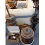 A vintage washing dolly, kitchenalia and fireside accessories Location: A2F