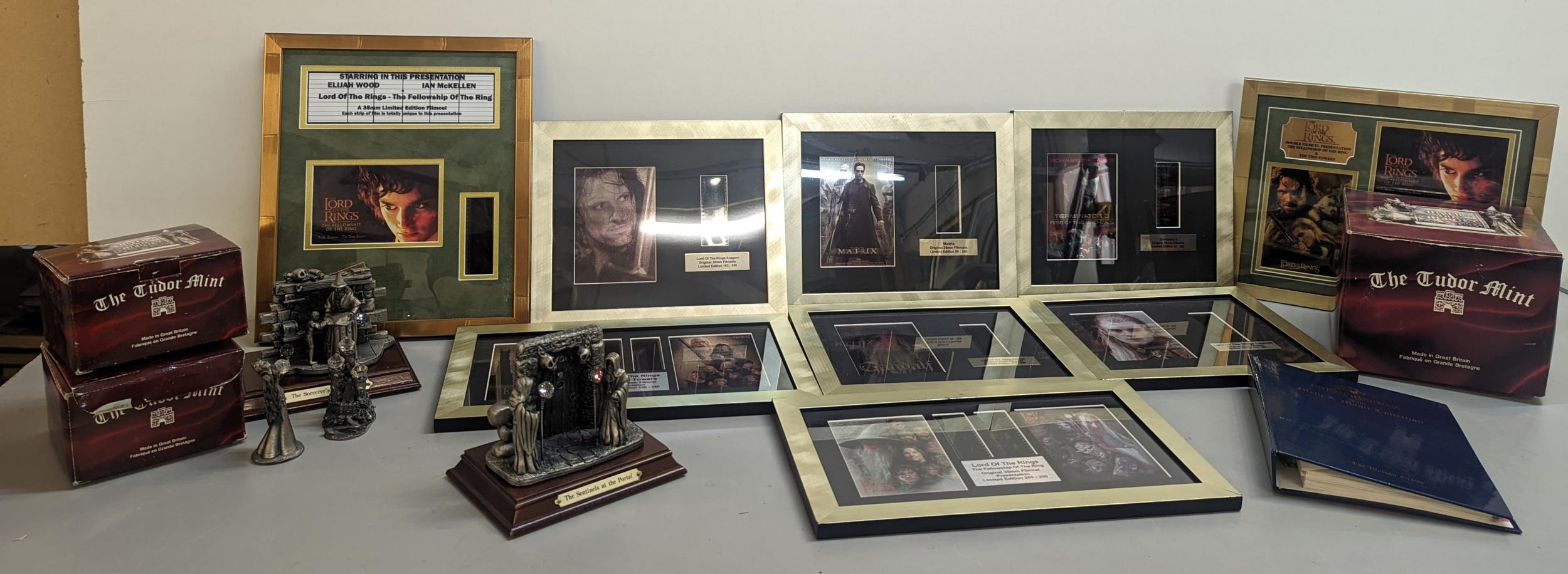 A quantity of framed movie film cells to include Lord of the Rings, Terminator, and The Matrix,