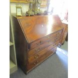 A Georgian mahogany bureau having a fall flap above four graduated drawers, 100cm h x 100cm w