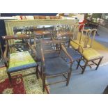 Six mixed 19th century mahogany dining chairs to include a pair of Chippendale style chairs
