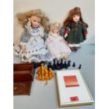 A mixed lot to include late 20th century bisque faced collectors dolls, a vintage Silette bakelite