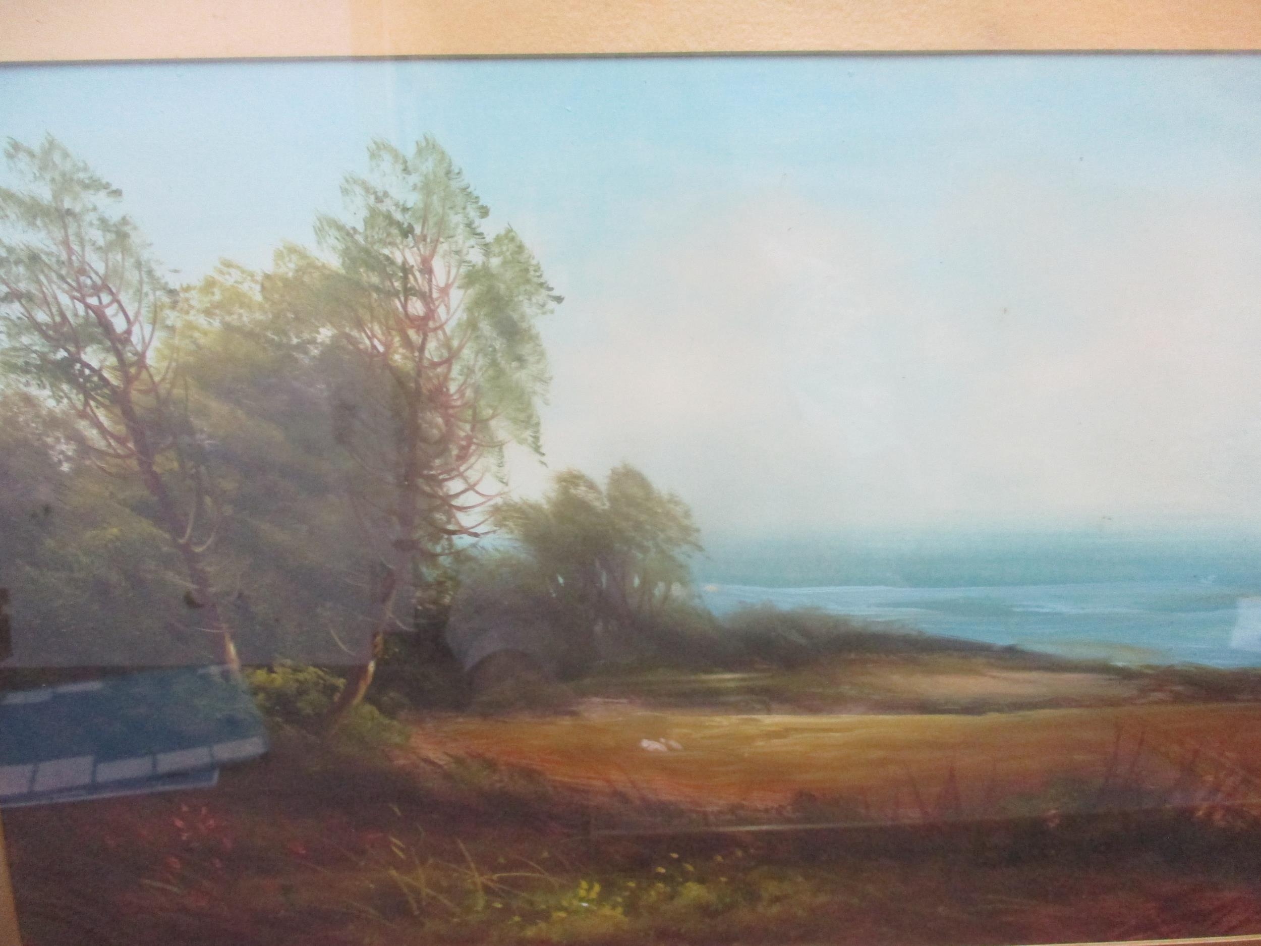 A pair of Victorian oil paintings of coastal landscapes, one with a figure walking along a path, the - Bild 4 aus 5