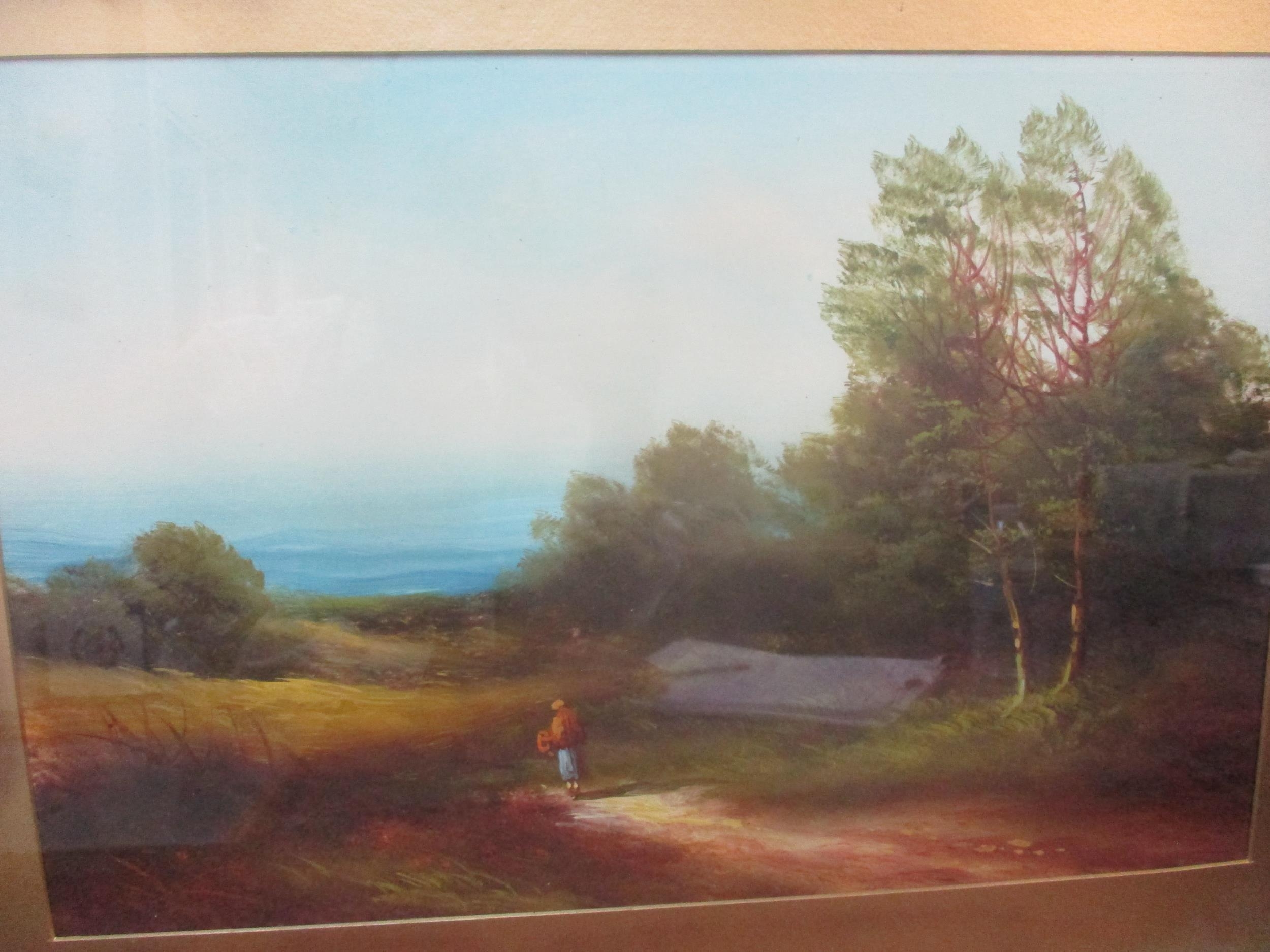 A pair of Victorian oil paintings of coastal landscapes, one with a figure walking along a path, the - Bild 5 aus 5