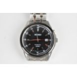 A Seiko Kinetic 100M gents stainless steel wristwatch, having a black dial with baton markers and