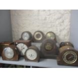 A group of ten oak and walnut cased early 20th century mantel clocks for spares and repairs A/F