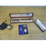 A vintage Spot rolled gold fountain pen with 14ct gold nib, original box, a cased gilt metal and
